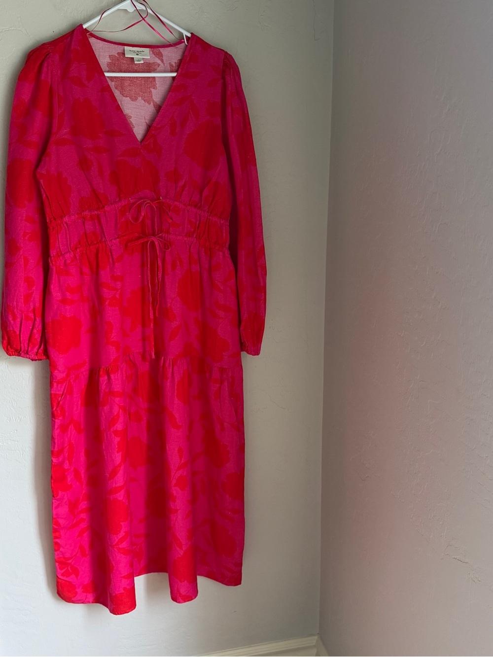 Kate Spade Women's floral Classic Rose Linen Long Sleeve Maxi Dress Size M - Picture 12 of 13